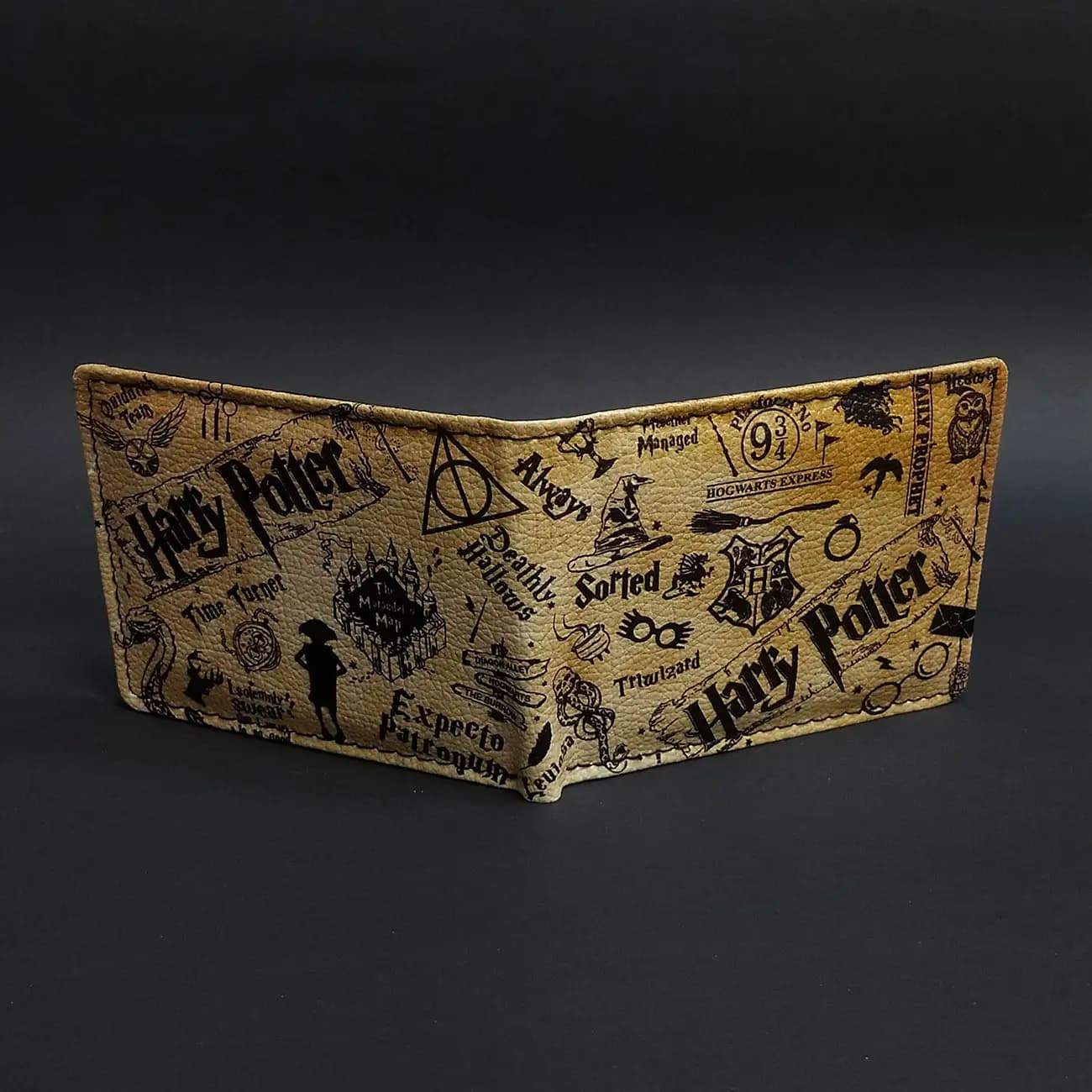 کیف پول چاپی هری پاتر Harry Potter | کیف پول جادویی هاگوارتز با نقشه غارتگر و یادگاران مرگ — تصویر ۳
