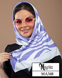 مینی اسکارف سفید با منحنی های بنفش و حاشیه دو رنگ سفید و یاسی کد MA348