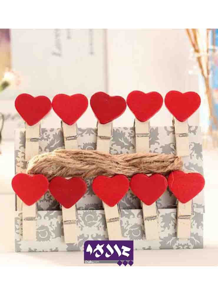 گیره چوبی قلب قرمز