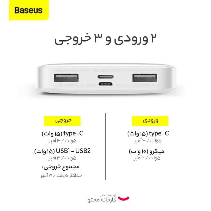 پاوربانک باسئوس مدل bipow ظرفیت 10000 میلی آمپر ساعت — تصویر ۸