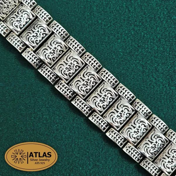 ساعت نقره مردانه سیاه قلم بدون نگین 57.5 گرمی نقره اصل 925 — تصویر ۲