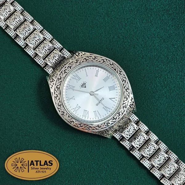 ساعت نقره مردانه سیاه قلم بدون نگین 60.5 گرمی نقره اصل 925