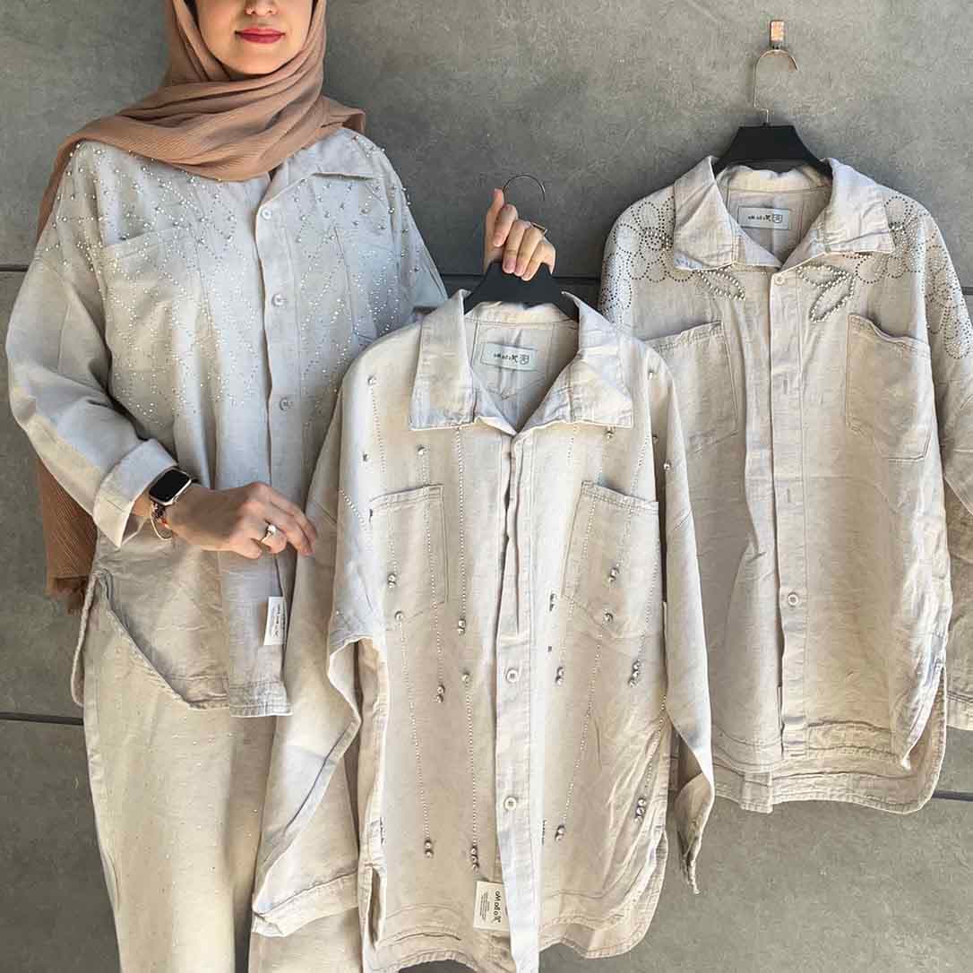 شومیز لینن هلالی نگینی