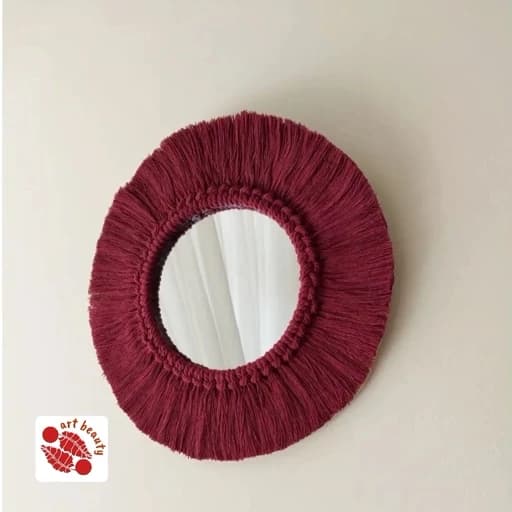 آینه دکوراتیو مکرومه بافی رنگ زرشکی سایز اینه 25 سانتی متر رنگ دلخواه