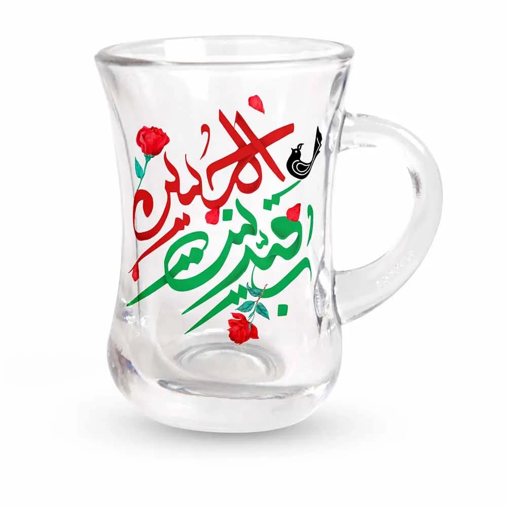 استکان کمر باریک دسته دار محرم یا رقیه بنت الحسین علیه السلام شش عددی کد 0484 — تصویر ۲