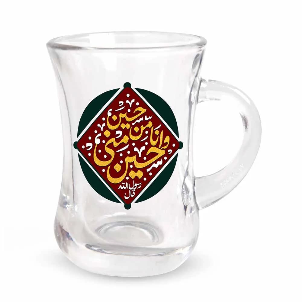 استکان کمر باریک دسته دار محرم حسین منی وانا من حسین شش عددی کد 2690 — تصویر ۲