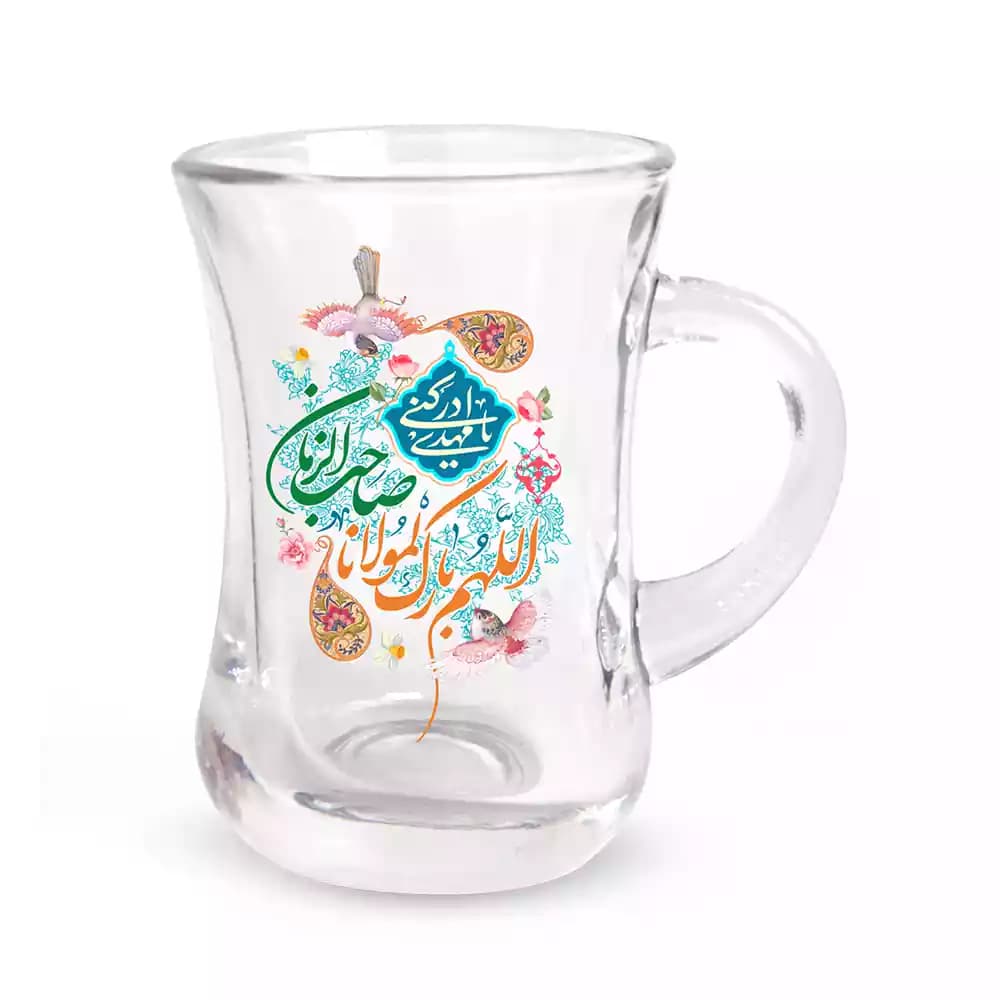 استکان کمرباریک نیمه شعبان دسته دار 6 عددی اللهم بارک لمولانا صاحب الزمان کد 1373 — تصویر ۲