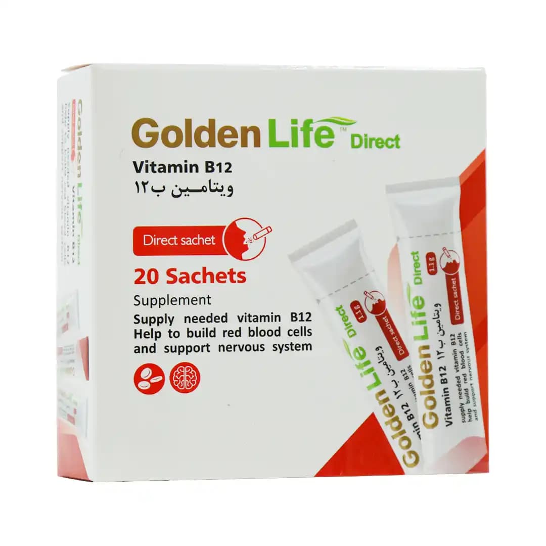 ساشه ویتامین B12 گلدن لایف 500 میکروگرم 20 عددی/Golden Life Vitamin B12 20 Sachets