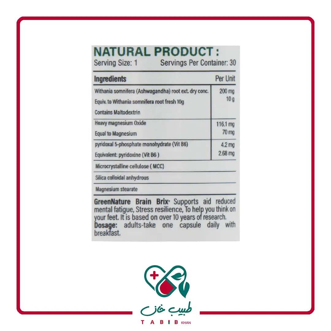 کپسول برین بریکس گرین نیچر 30 عددی/Green Nature Brain Brix 30 Capsules — تصویر ۴