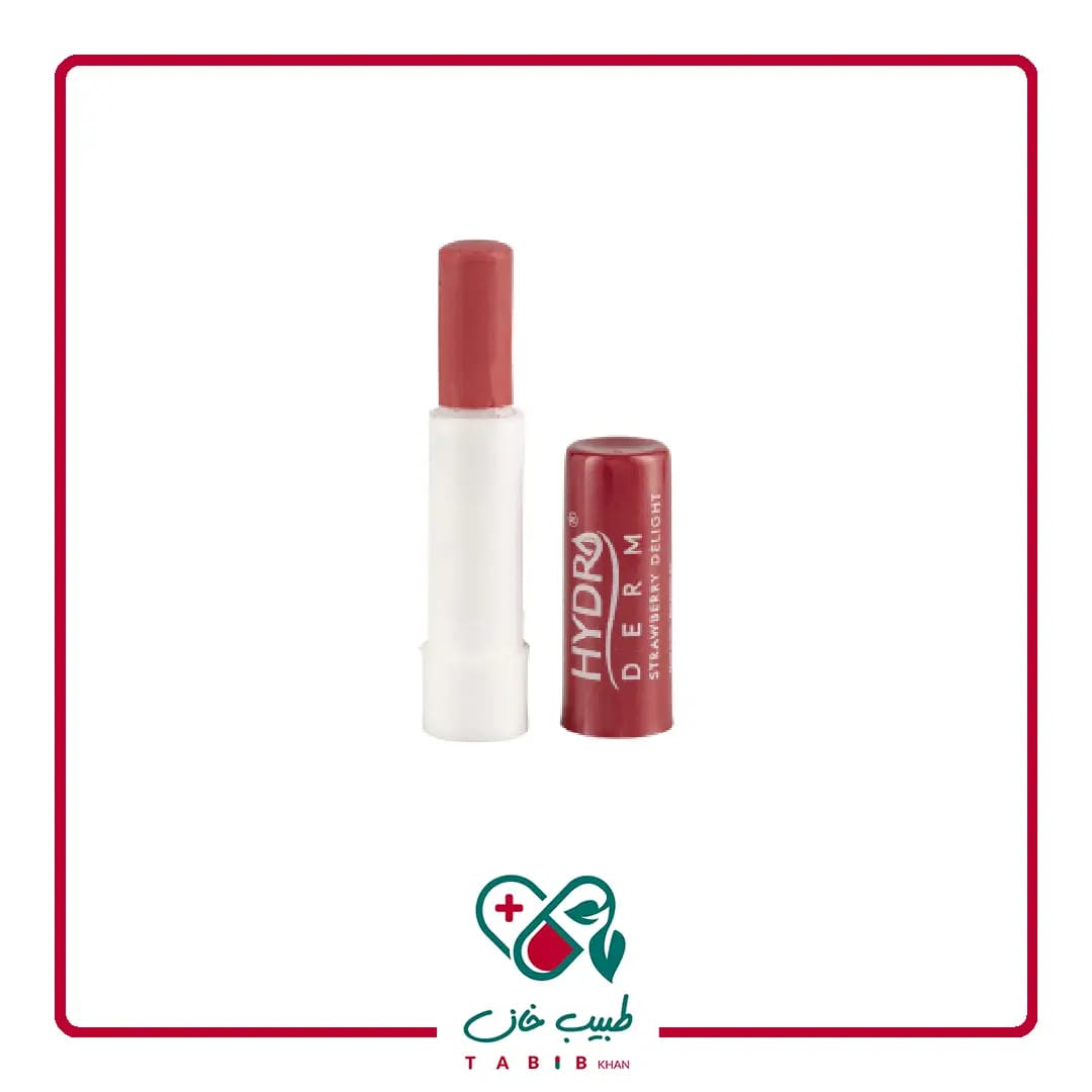 بالم لب مرطوب‌کننده هیدرودرم مدل STRAWBERRY DELIGHT بدون الکل و پارابن با عصاره توت‌فرنگی مناسب پوست خشک و حساس بانوان، بسته‌بندی ماتیکی و رنگ قرمز روشن/Hydroderm Strawberry Lip Balm — تصویر ۲