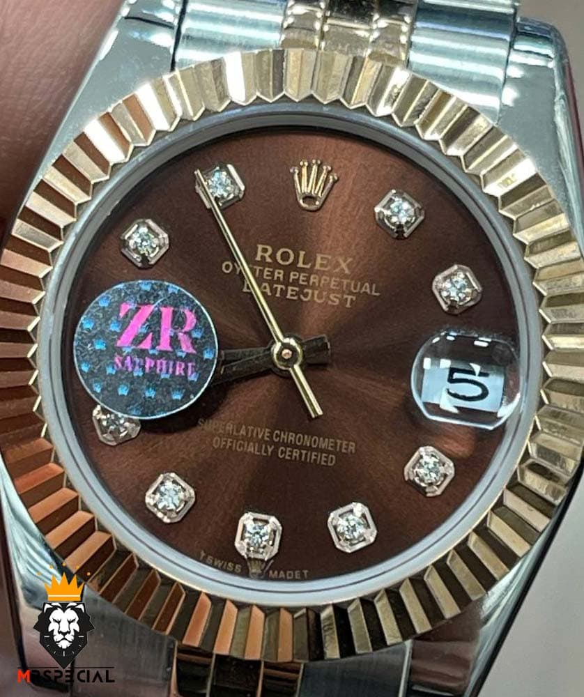 ساعت رولکس زنانه دیت جاست اتوماتیک دورنگ رزگلد صفحه قهوه ای 01896 ROLEX DATEJUST — تصویر ۳