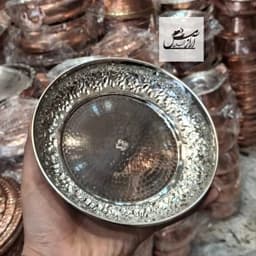 ست هفت سین مسی گلبرگ کروم (سرویس کامل آینه شمعدان گلبرگ و 6 پیاله اطلس و پیش دستی سبزه) نقره ای زنجان — تصویر ۷