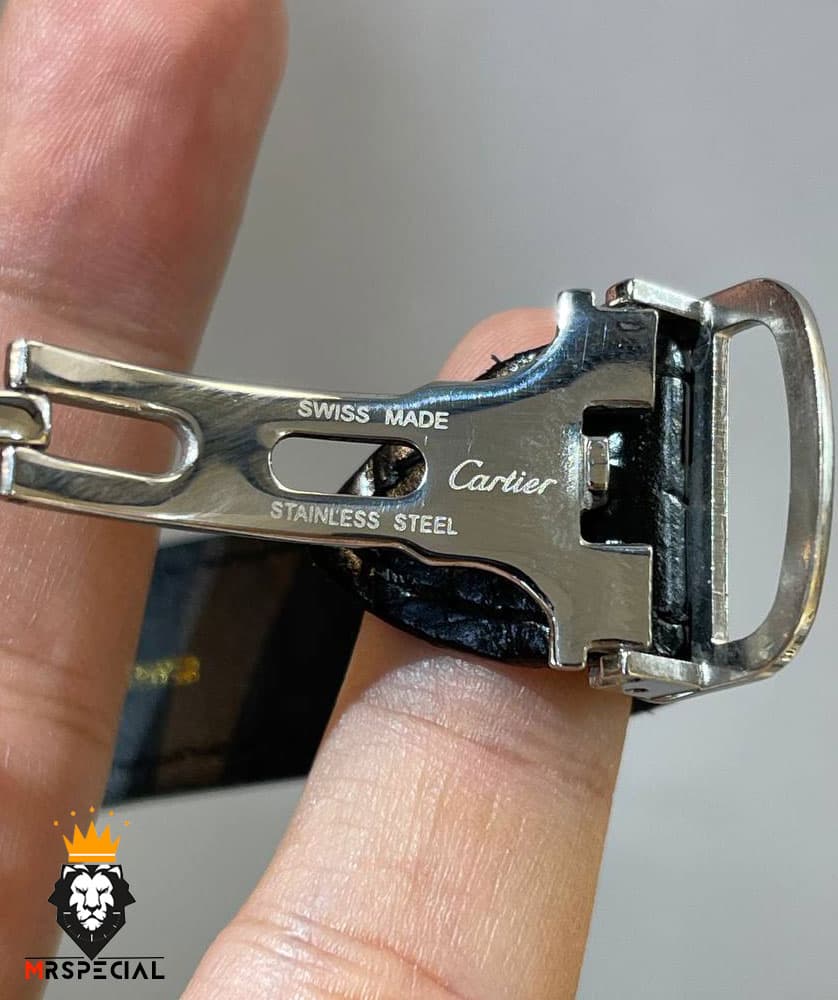 ساعت مردانه کارتیه دسانتوس اتوماتیک بند چرم صفحه مشکی 01792 Cartier Santos de — تصویر ۴