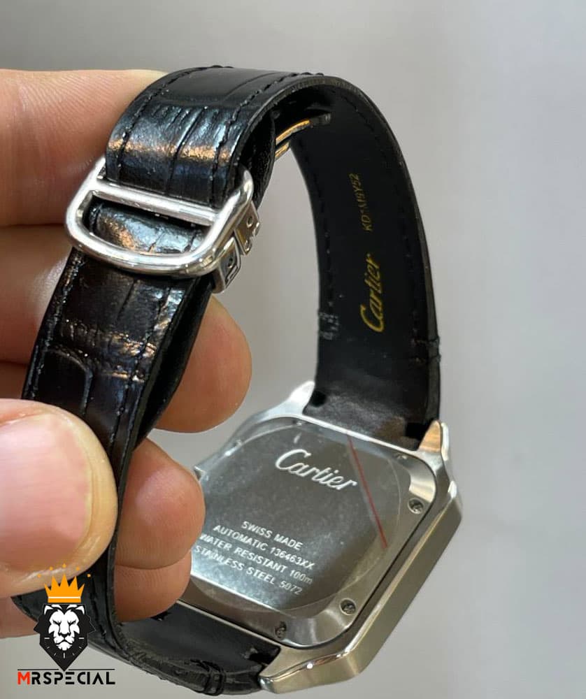 ساعت مردانه کارتیه دسانتوس اتوماتیک بند چرم صفحه مشکی 01792 Cartier Santos de — تصویر ۶