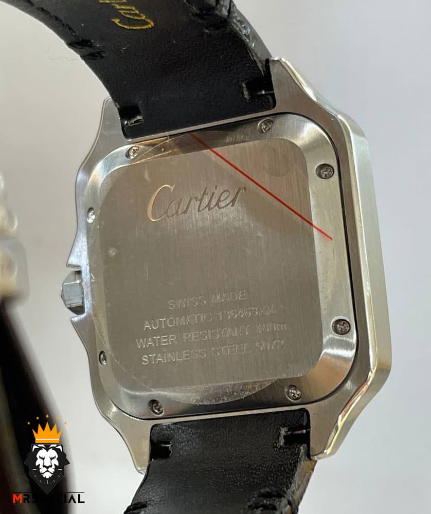 ساعت مردانه کارتیه دسانتوس اتوماتیک بند چرم صفحه مشکی 01792 Cartier Santos de — تصویر ۵
