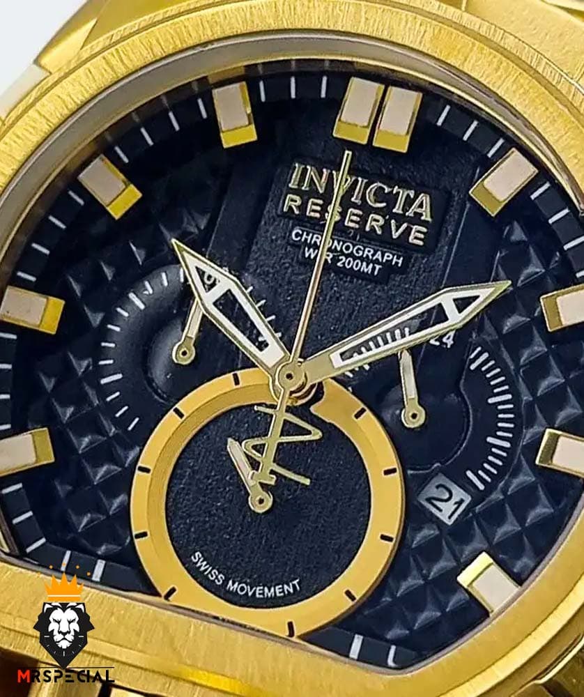 ساعت مچی مردانه اینویکتا زئوس کرنوگراف دو زمانه طلایی صفحه مشکی 01665 INVICTA ZEUS — تصویر ۴