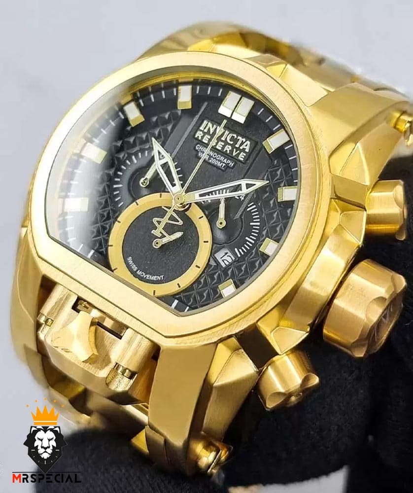 ساعت مچی مردانه اینویکتا زئوس کرنوگراف دو زمانه طلایی صفحه مشکی 01665 INVICTA ZEUS — تصویر ۳