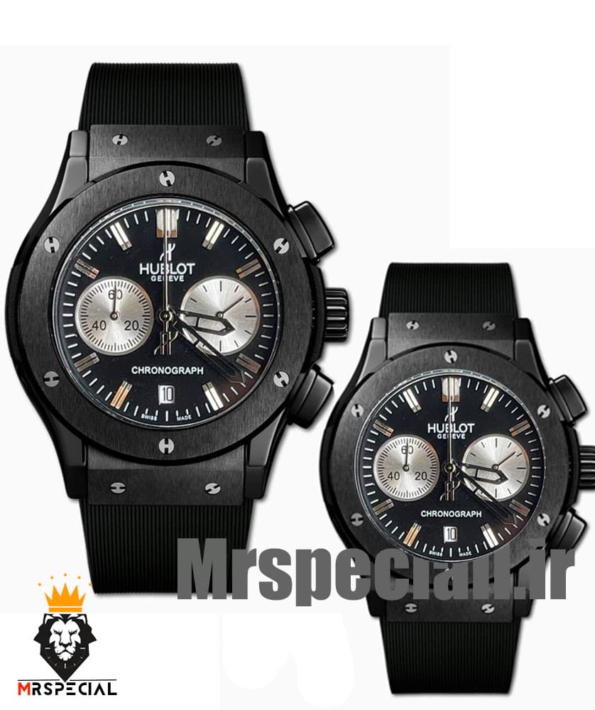 ساعت ست هابلوت مردانه و زنانه کرنوگراف مشکی صفحه مشکی 01652 HUBLOT BIG BANG