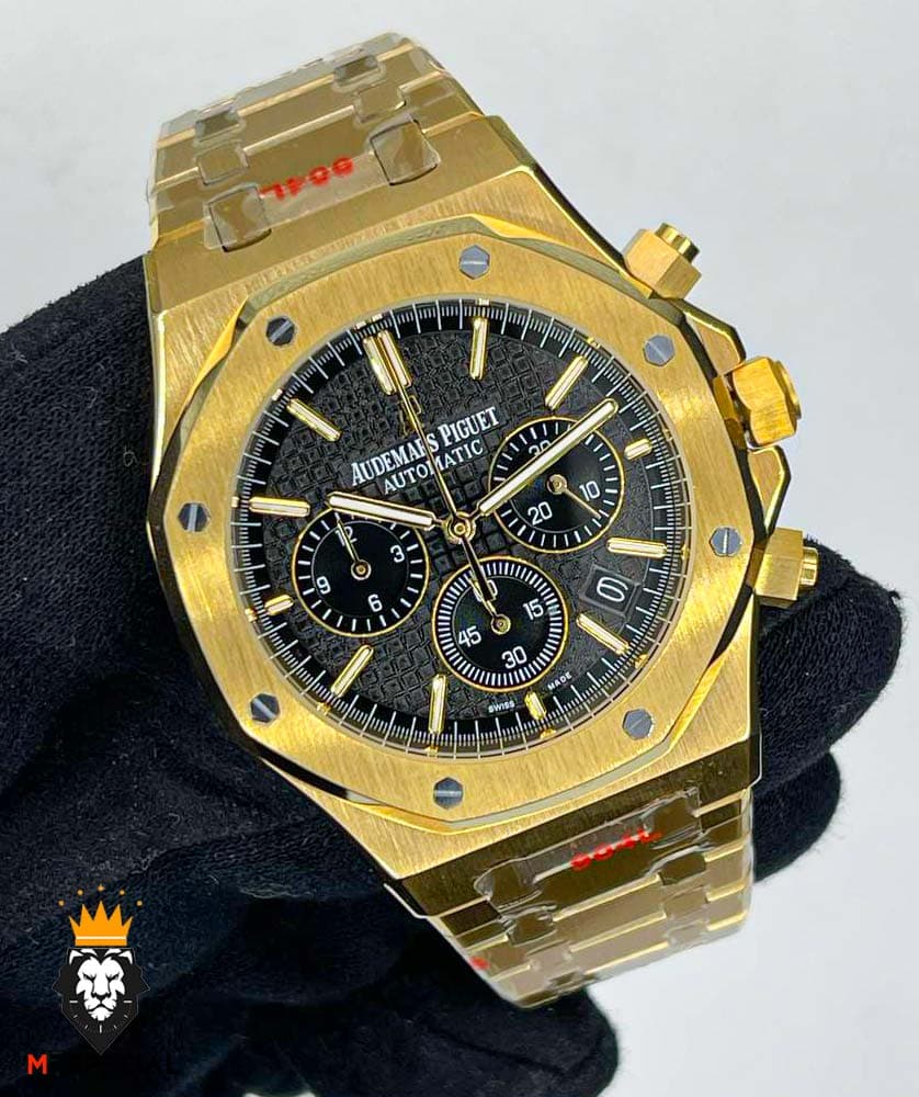 ساعت مردانه اودمار پیگه کرنوگراف طلایی صفحه مشکی AUDEMARS PIGUET ROYAL 01639 — تصویر ۲