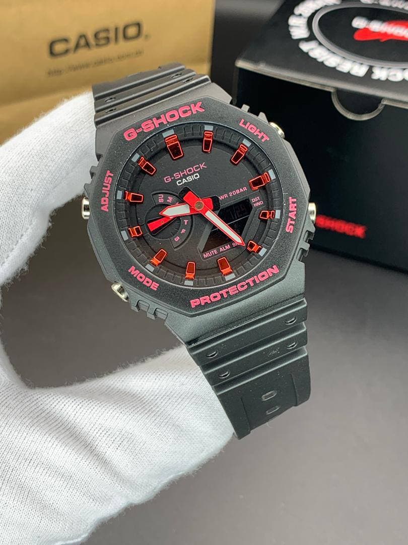 ساعت مچی کاسیو جیشاک مدل GA-2100 صفحه مشکی/ قرمز بند مشکی