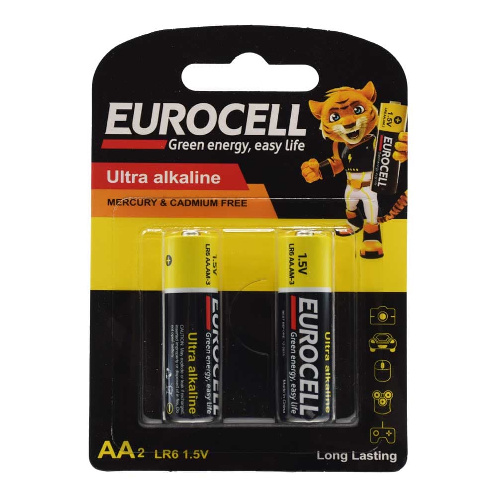 باتری قلمی یوروسل EUROCELL اصل مدل اولترا آلکالاین بسته 2 عددی