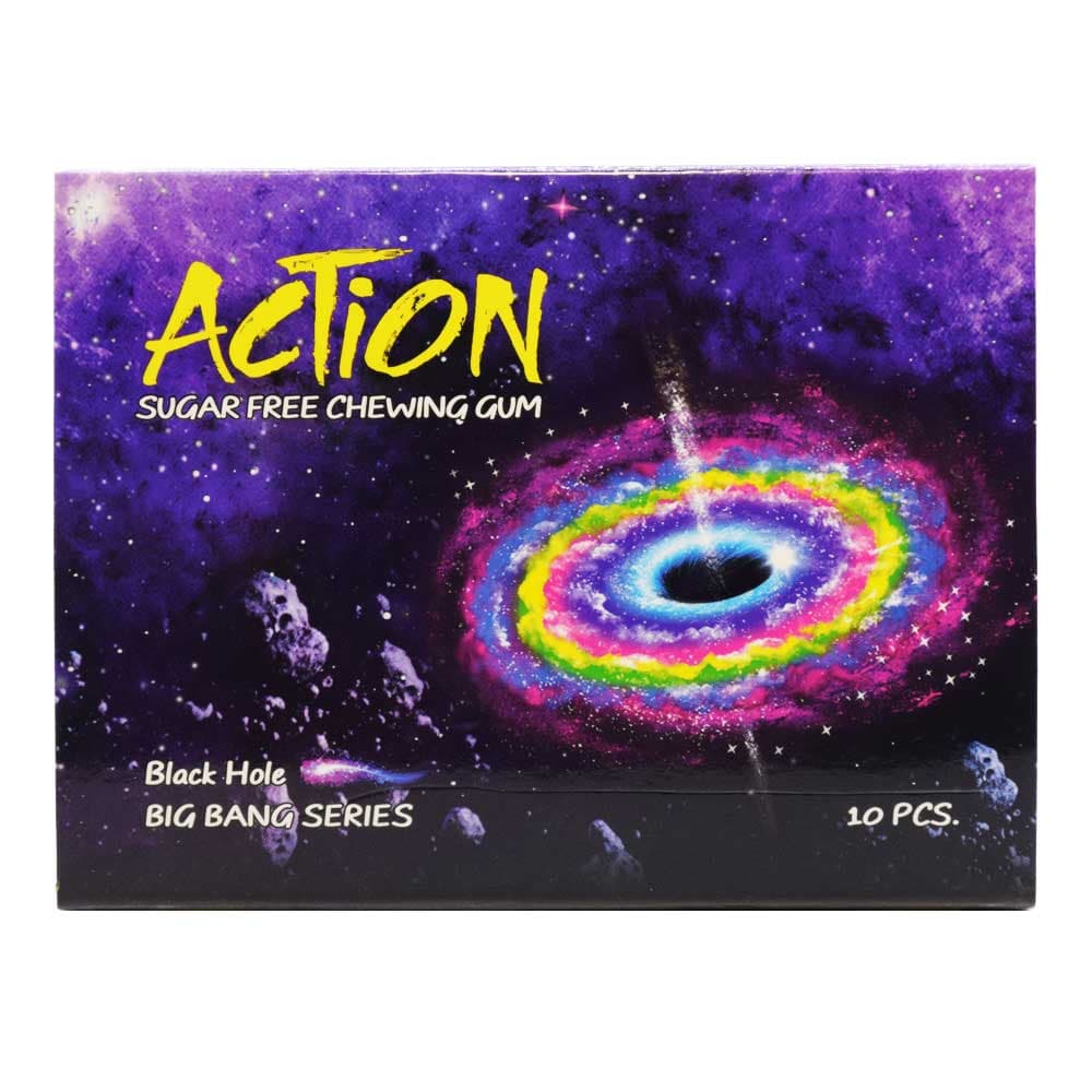 آدامس بدون شکر اکشن ACTION مدل Black Hole با طعم میکس ترش بسته 10 عددی