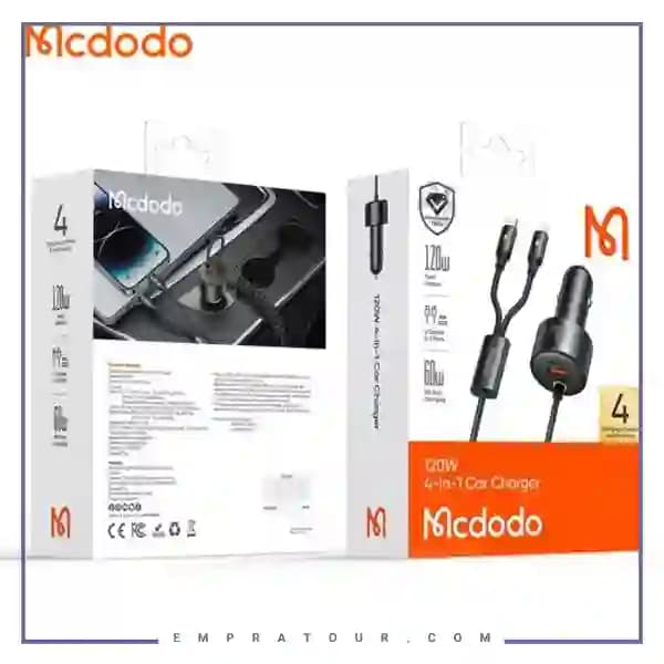شارژر فندکی 120 وات با دو کابل متصل مک دودو CC-0370 — تصویر ۲