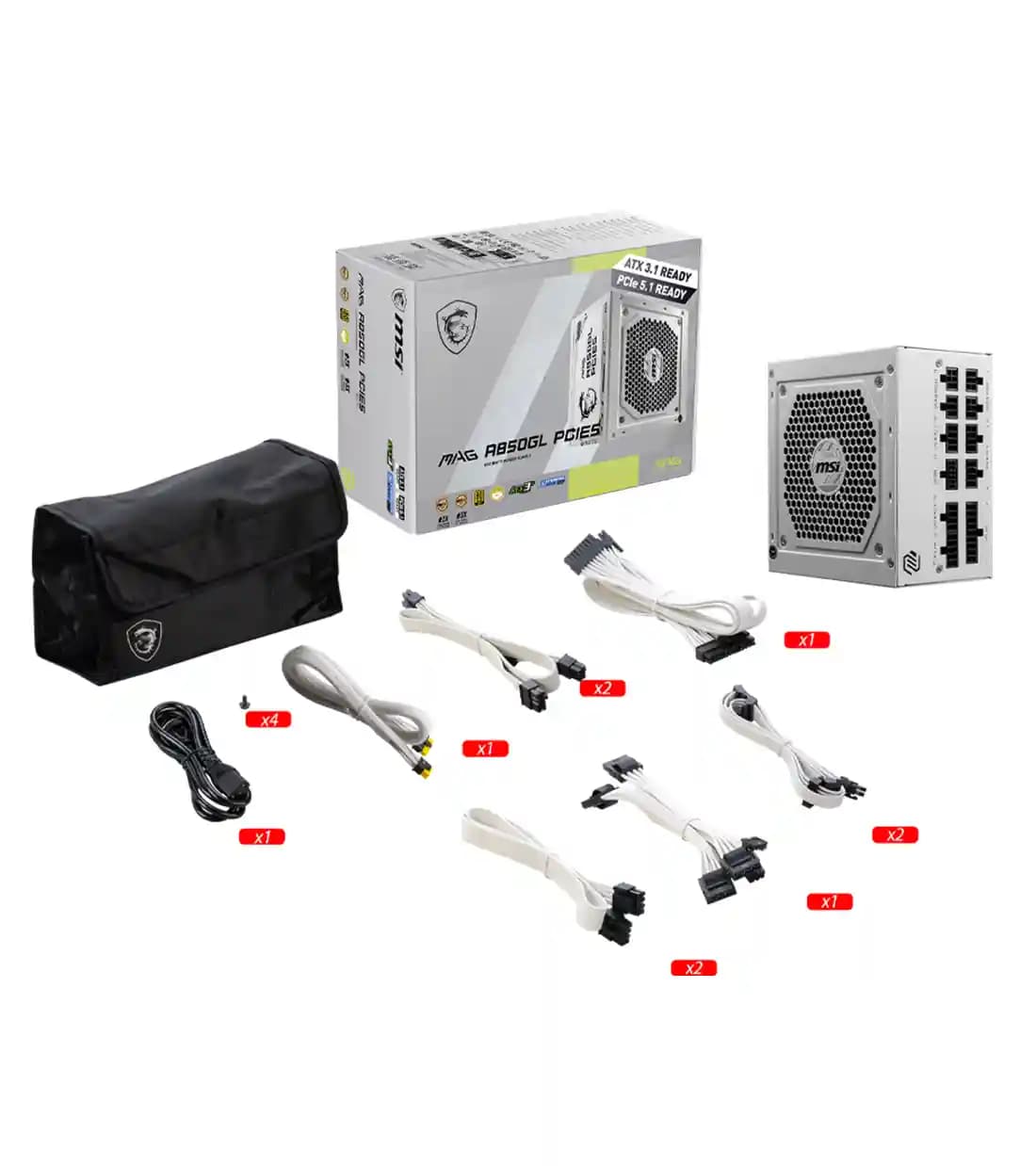 پاور 850 وات ام اس آی MAG A850GL PCIE5 WHITE Full Modular — تصویر ۵