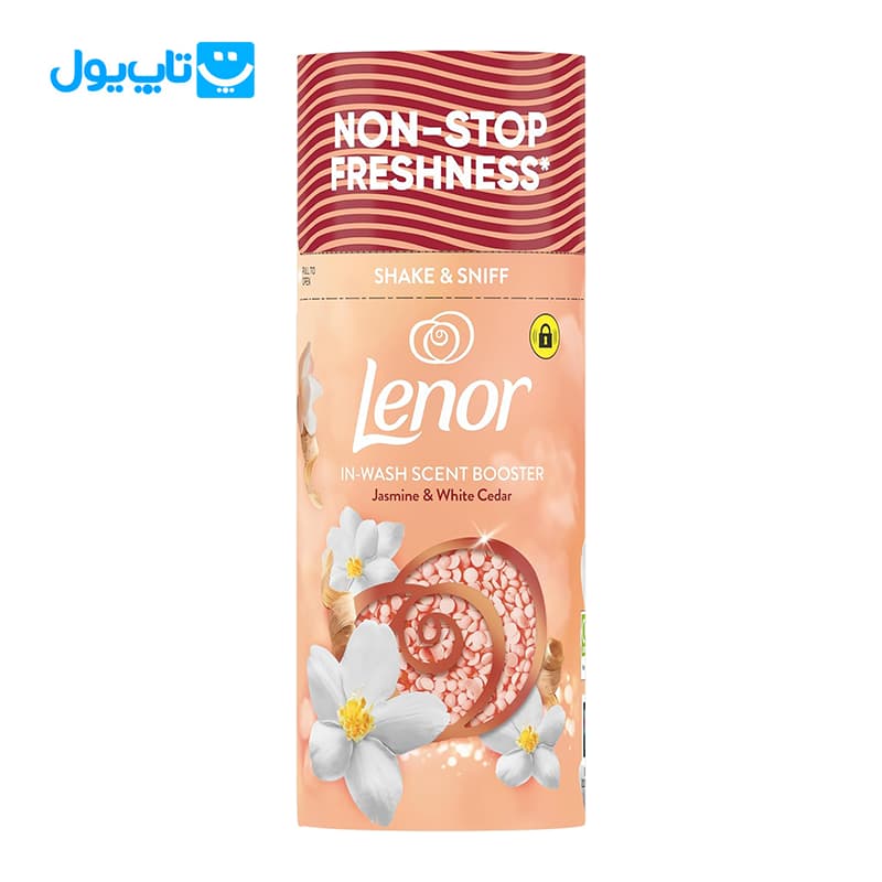 دانه های خوشبوکننده لباس لنور Lenor رایحه یاس و چوب سدر سفید وزن 155 گرم
