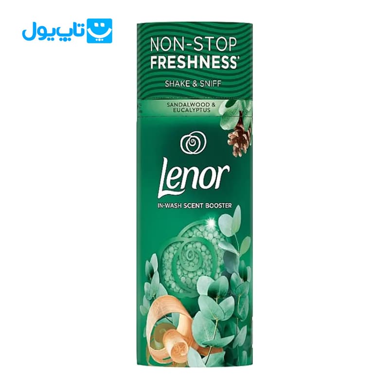 دانه های خوشبوکننده لباس لنور Lenor رایحه چوب صندل و اکالیپتوس وزن 155 گرم