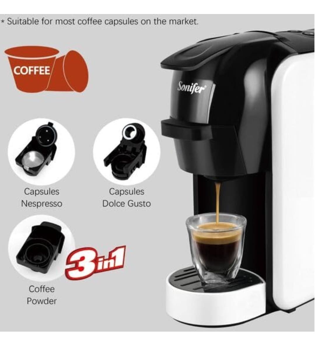 اسپرسو ساز کپسولی سونیفر Sonifer SF-3539 3 in 1 Espresso Maker(اورجینال) — تصویر ۳