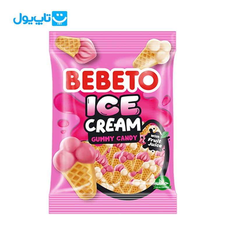 پاستیل ژله ای ببتو Bebeto طرح بستنی قیفی طعم میوه ای بسته 80 گرمی — تصویر ۲