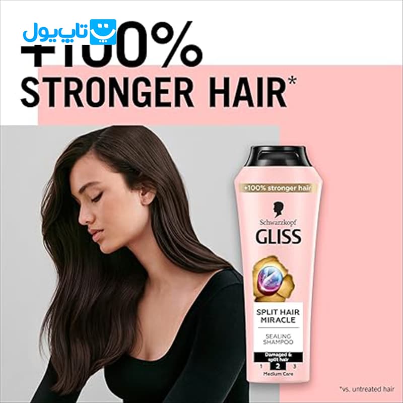 شامپو ترمیم‌کننده مو گلیس Gliss مدل Split Hair Miracle مناسب موهای آسیب دیده و دارای موخوره حجم 400 میلی‌لیتر — تصویر ۲