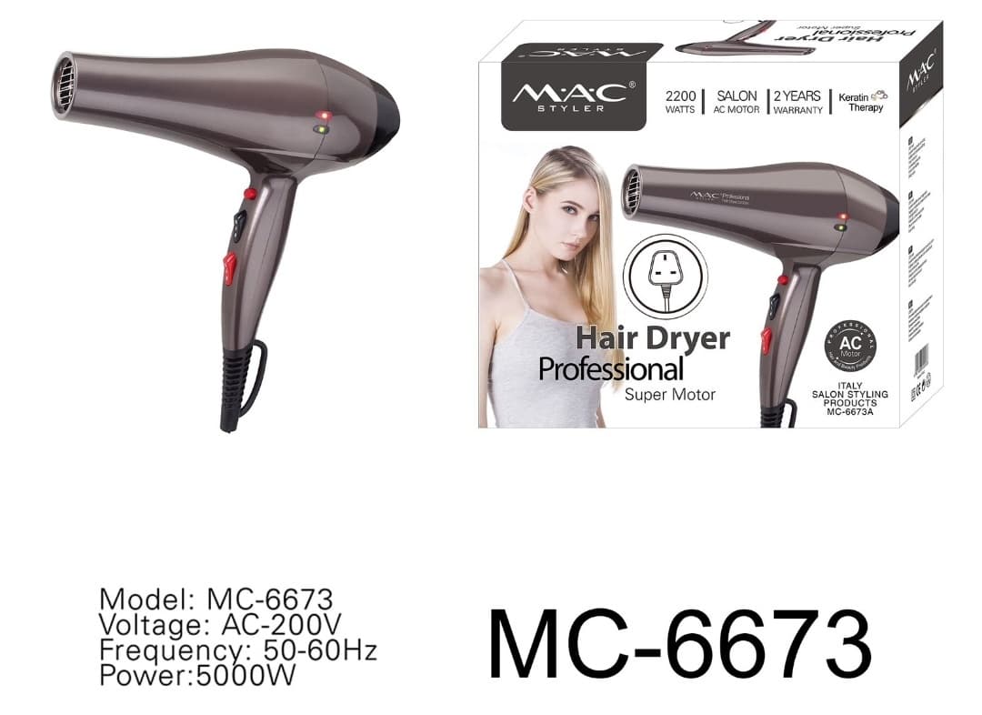 سشوار حرفه‌ای مک استایلر مدل MC-6673A (5000 وات) MAC-STYLER Professional Hair Dryer Model MC-6673A