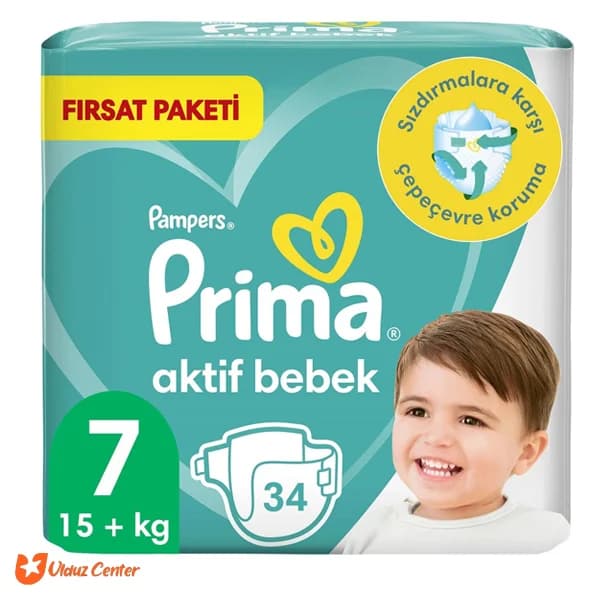 پوشک کودک پمپرز پریما چسبی ترک مدل Aktif Bebek سایز 7 بسته 34 عددی