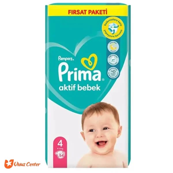 پوشک کودک پمپرز پریما چسبی ترک مدل Aktif Bebek سایز 4 بسته 54 عددی