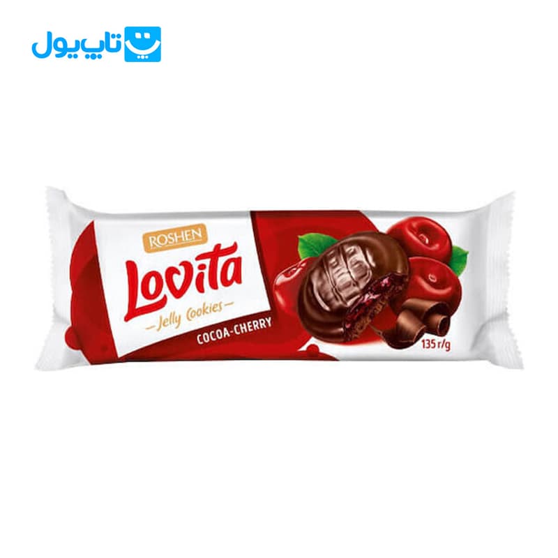 کوکی ژلهای روشن Roshen مدل Lovita لاویتا با طعم آلبالو و روکش شکلات وزن 135 گرم — تصویر ۲