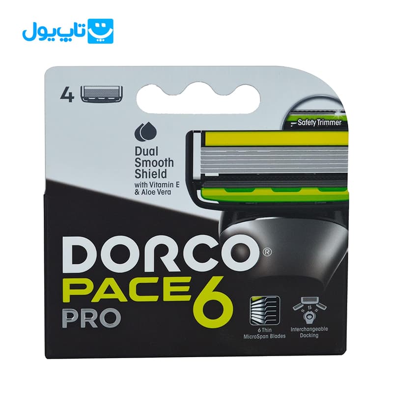 یدک خودتراش مردانه دورکو Dorco مدل Pace 6 Pro شش تیغه حاوی ویتامین E و آلوئهورا بسته 4 عددی — تصویر ۲