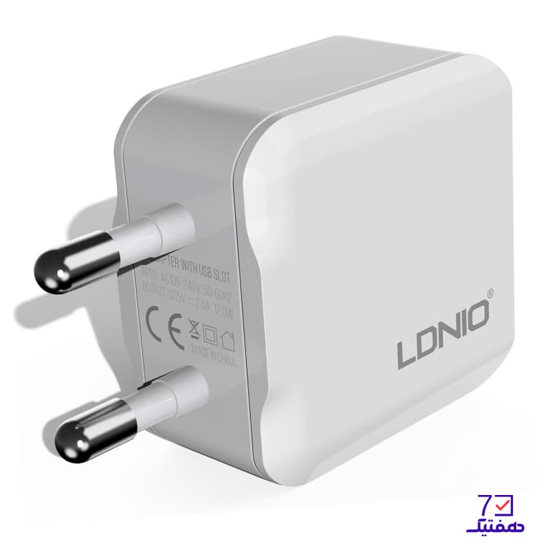 شارژر دیواری 12 وات الدینیو مدل A2201 با دو پورت USB و کابل لایتنینگ — تصویر ۲