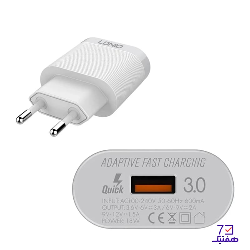شارژر دیواری 18 وات الدینیو مدل A303Q به همراه کابل Type-C — تصویر ۲