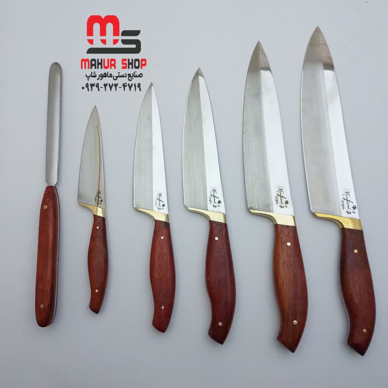 سرویس کارد آشپزخانه زنجان ساخت استاد منفرد با دسته پادوک و تیغه استیل
