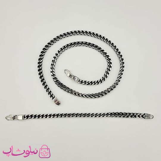 ست گردنبند و دستبند مردانه فرانکو (میرو) سیاه قلم کد 1200