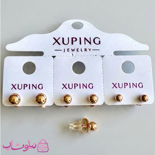 پک گوشواره ژوپینگ مدل گوی دایره میخی طلایی (سه جفت) کد 4691