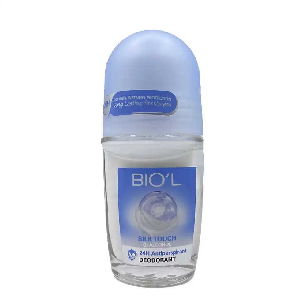 رول ضد تعریق زنانه بیول (Biol) مدل سیلک تاچ (SILK TOUCH) شیشه ای حجم 50 میلی لیتر
