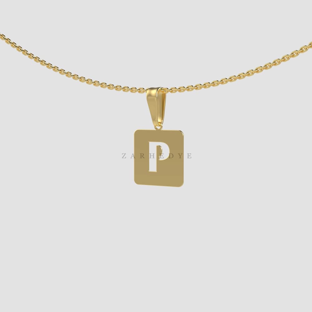 پلاک طلا حرف p انگلیسی و مربع کد 01