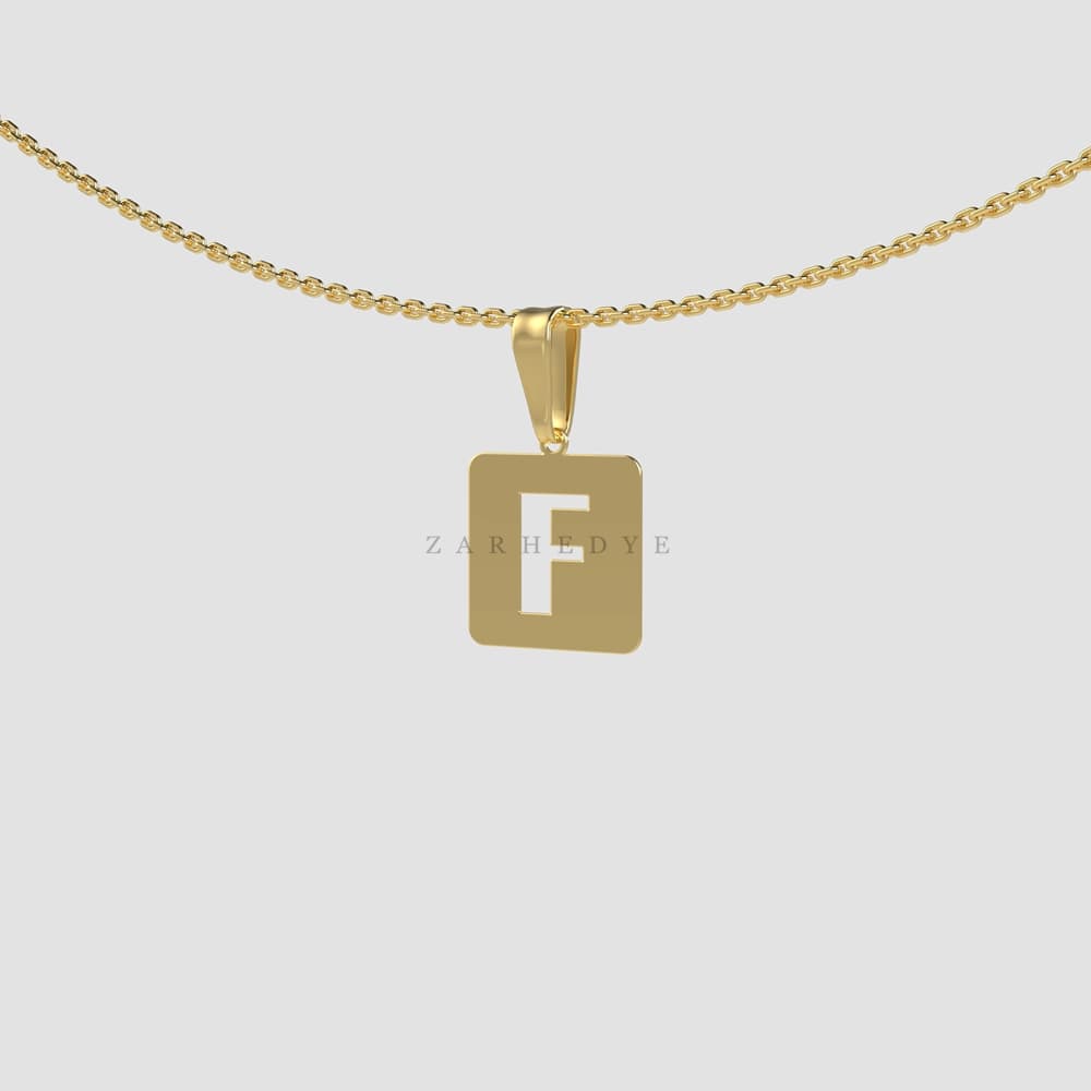 پلاک طلا حرف f انگلیسی و مربع کد 01