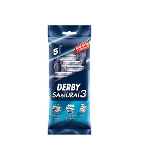 ژیلت سه تیغ دربی DERBY مدل SAMURAI3 بسته 5 عددی با جنس تیغه پلاتینیوم مناسب آقایان و بانوان