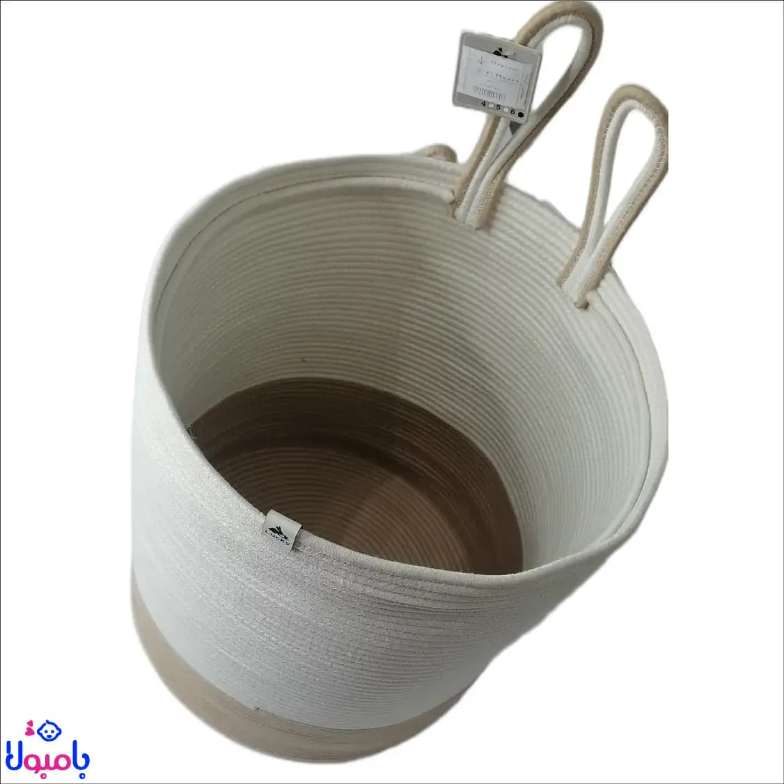 سبد استوانه ای قیطونی اتاق کودک طرح خرگوش کرم 37*40 سانتی متر — تصویر ۲