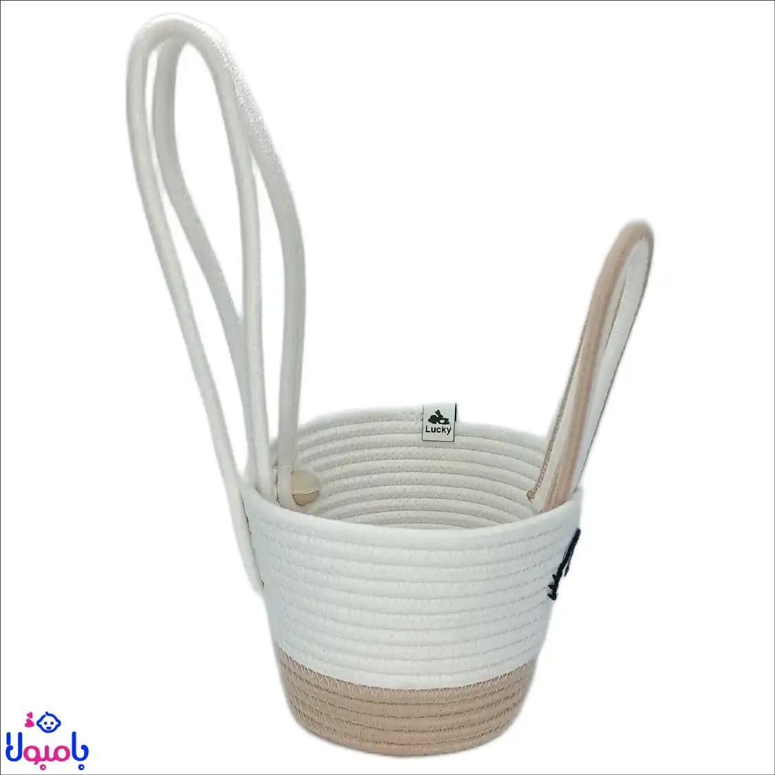 سبد قیطان‌ دوزی بیضی طرح خرگوش کرم 10*25 سانتی متر — تصویر ۲