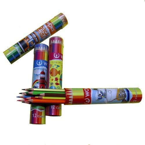 مداد رنگی 12 رنگ جعبه فلزی استوانه ای وک